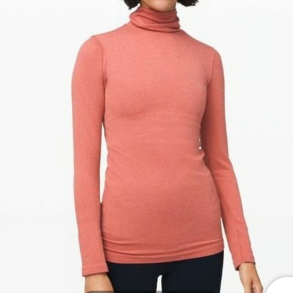 Lululemon Yin Vibes Turtleneck Women Athletica Sz4 Coral‎ Pink Tops Base Layer